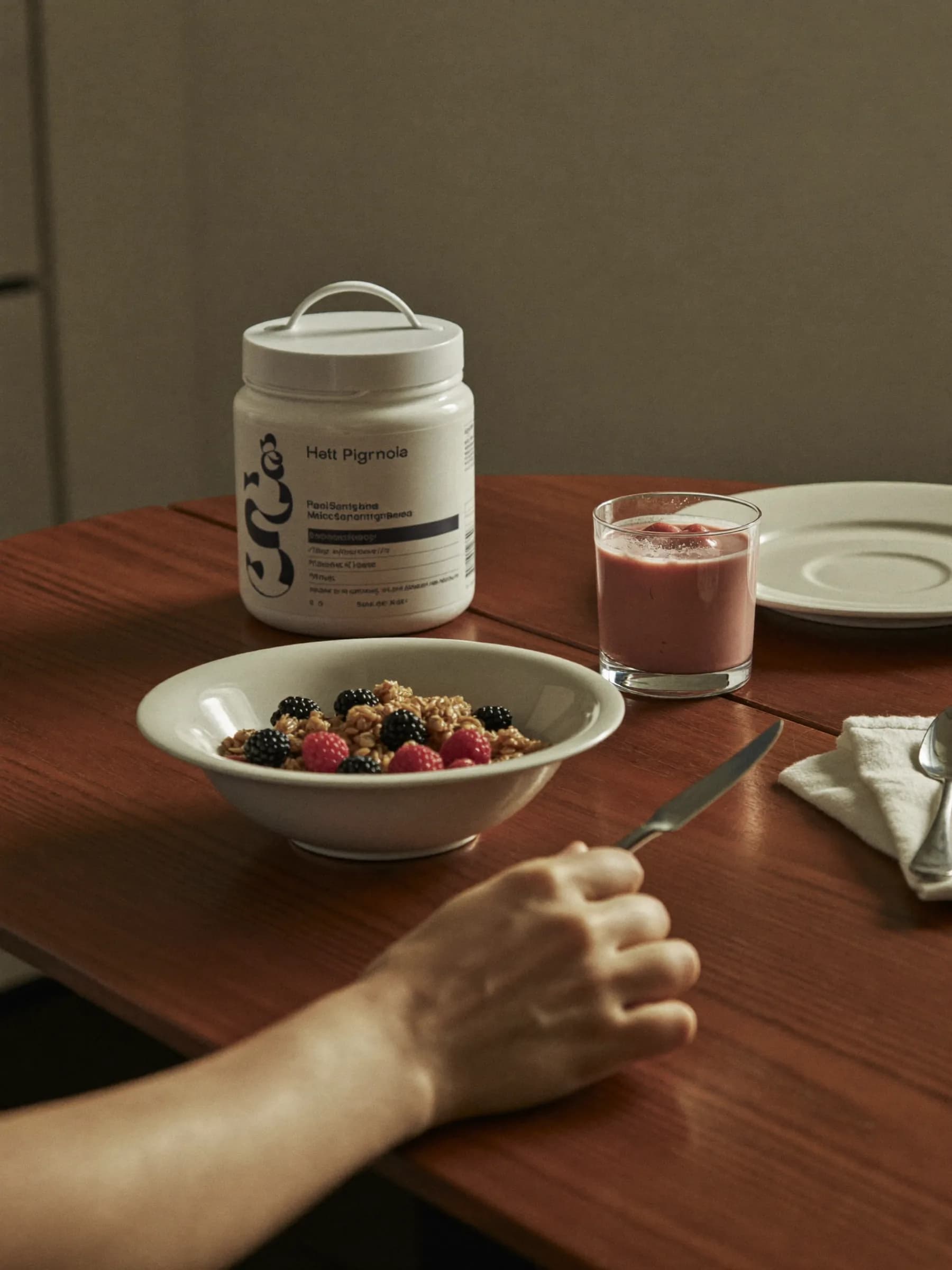 Gesundes Frühstück mit Medikamenten-Case